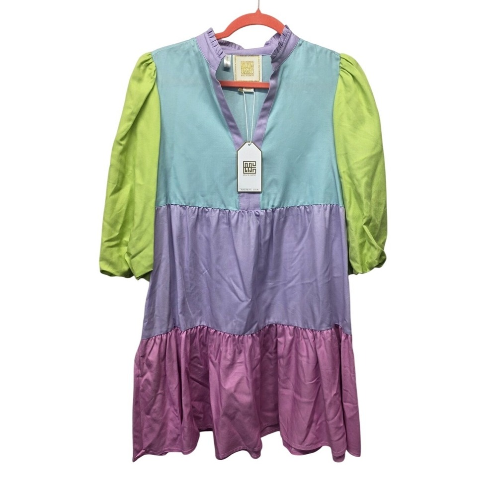 Emily McCarthy‎ Frankie Dress XS Pastel Colorblock Puff Sleeve Tiered Mini NWT